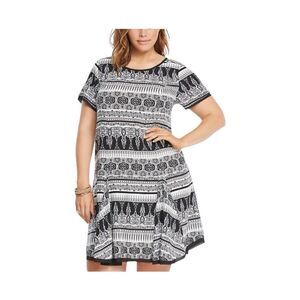 Torrid Plus Size 1X Black/White/Gray Abstract Full Skirt Short Sleeve Dress